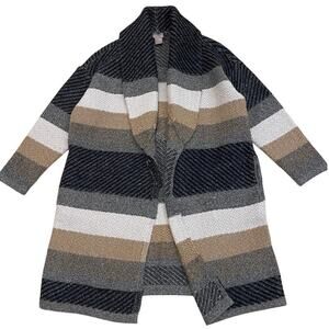 Chico’s 1P, M Open Front Cardigan | Striped Knit, Neutral Fall, Cozy Shawl NWOT